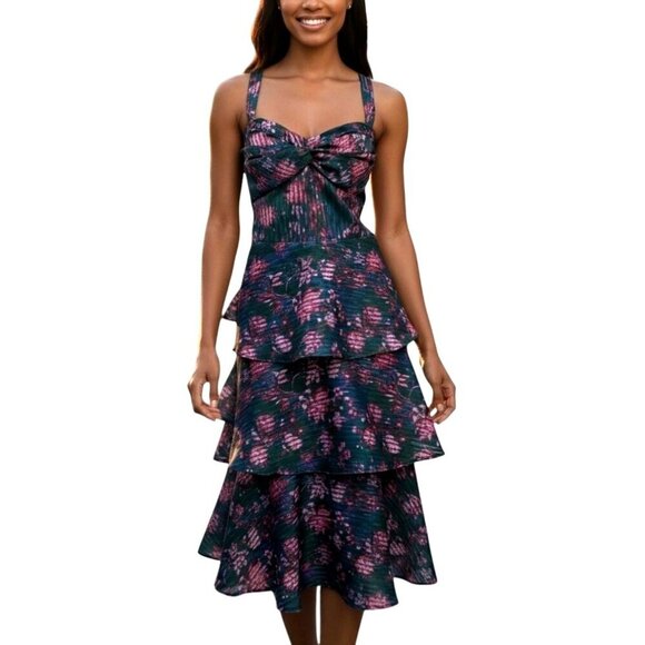 MARCHESA NOTTE Floral Tiered Fit & Flare Dress - Picture 13 of 14